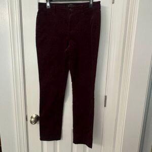 Talbots Petites Heritage Slim Ankle Pants 10P Burgundy Red Textured Floral Cotto